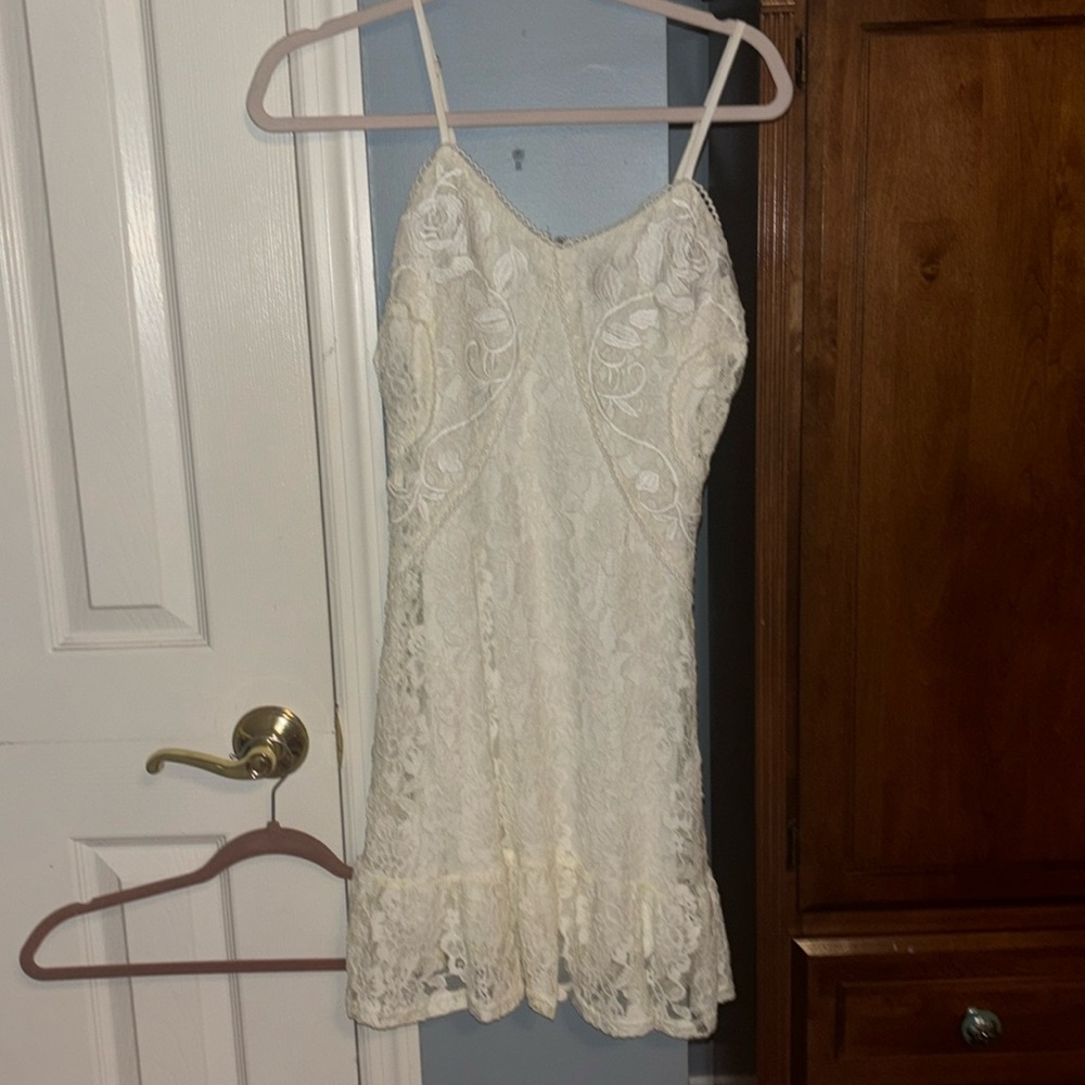 Aqua white lace dress XS graduation summer